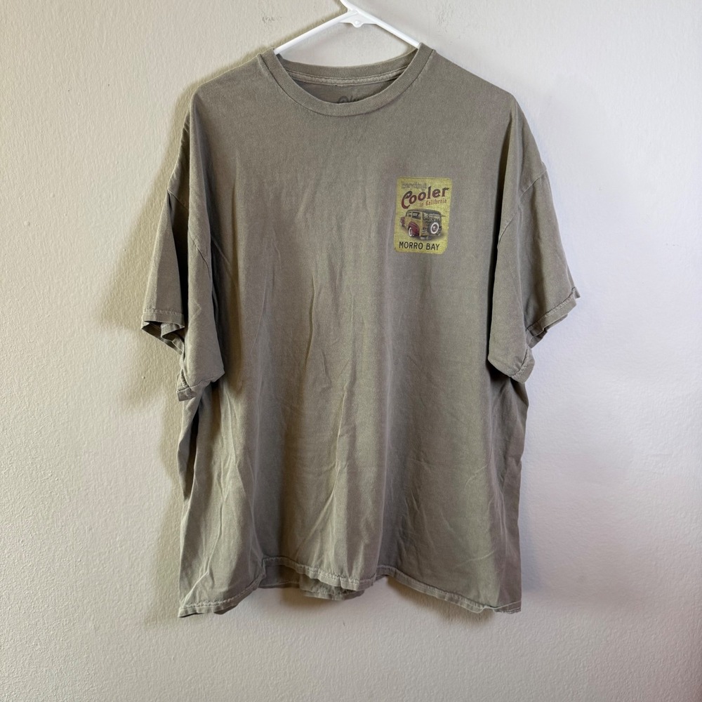 Morro Bay California Woodie Wagon Graphic T-Shirt Tan Cotton Blue 84 Mens XXL